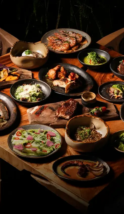 Varios platillos gourmet del menú del restaurante Rosa Negra Miami.